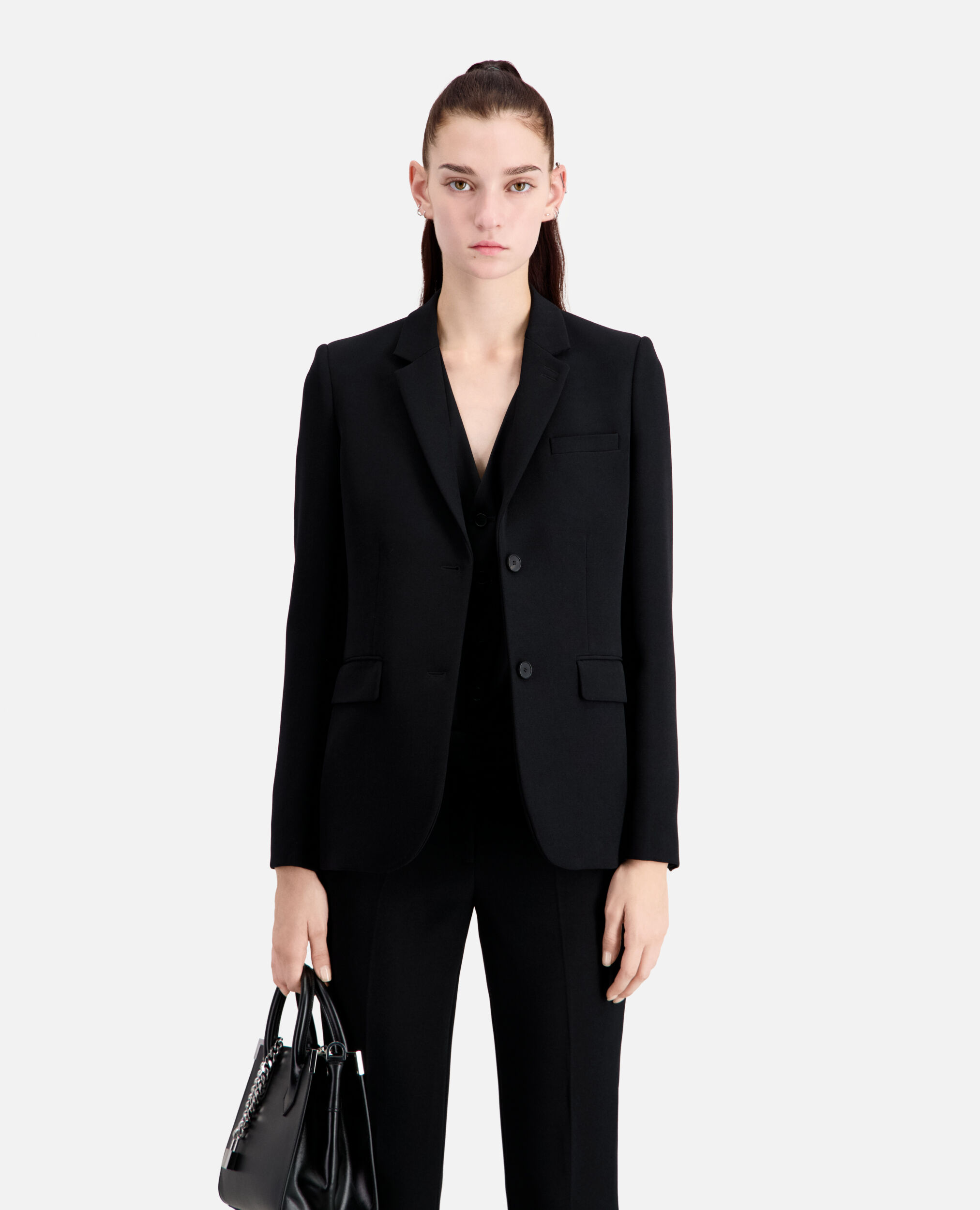 Black crêpe suit jacket, BLACK, hi-res image number null