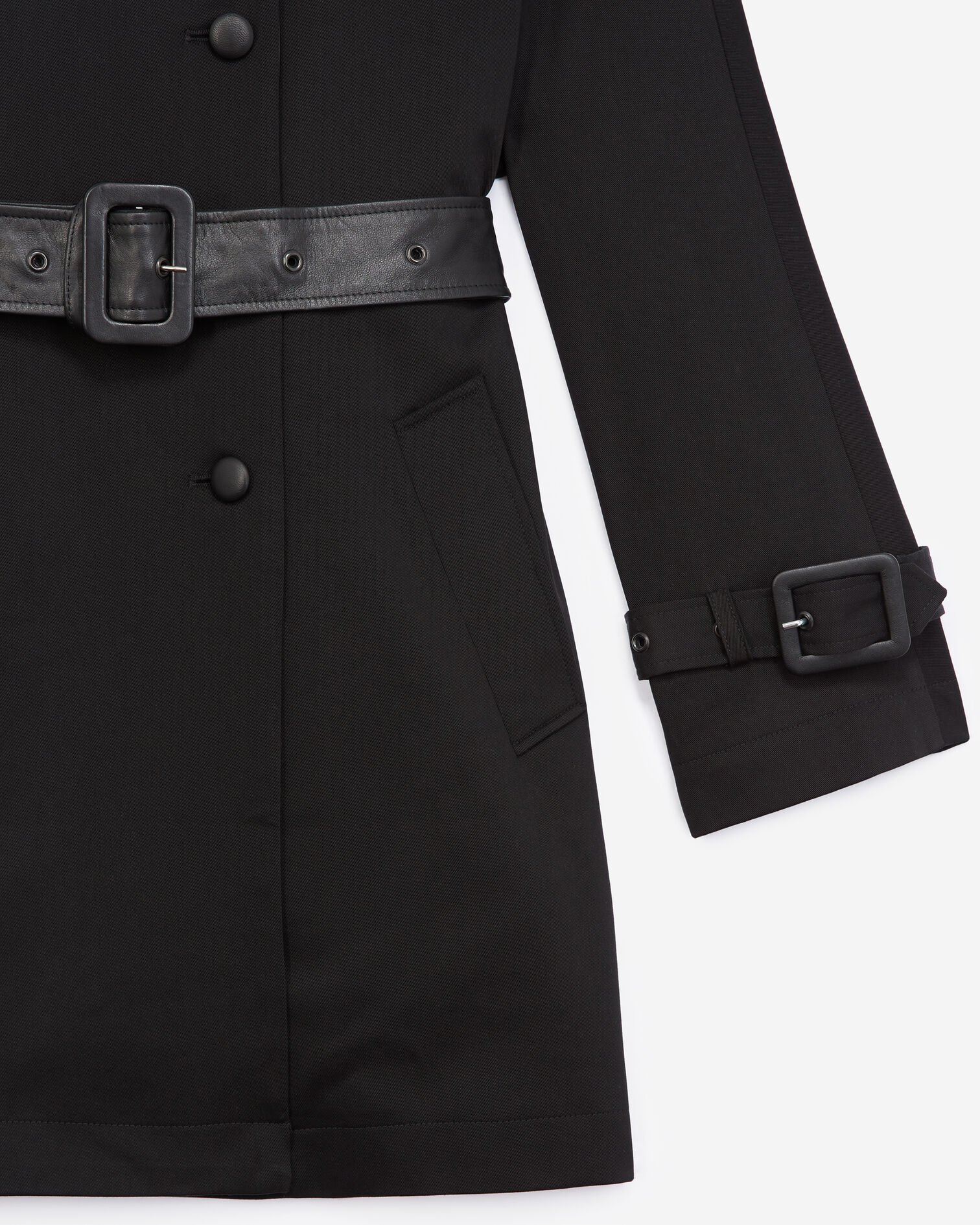 Black cotton trench coat, BLACK, hi-res image number null