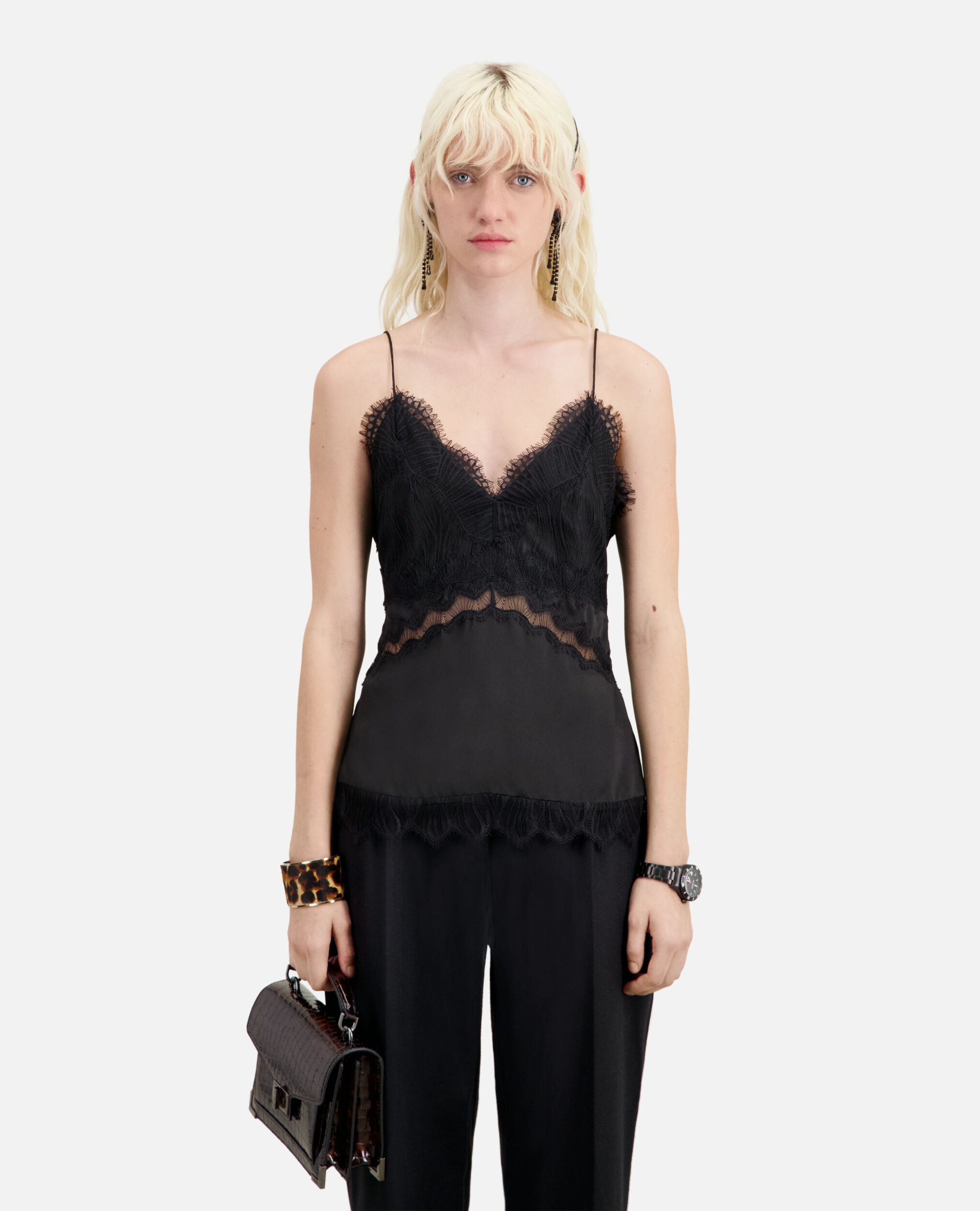 Black camisole with lace details, BLACK, hi-res image number null