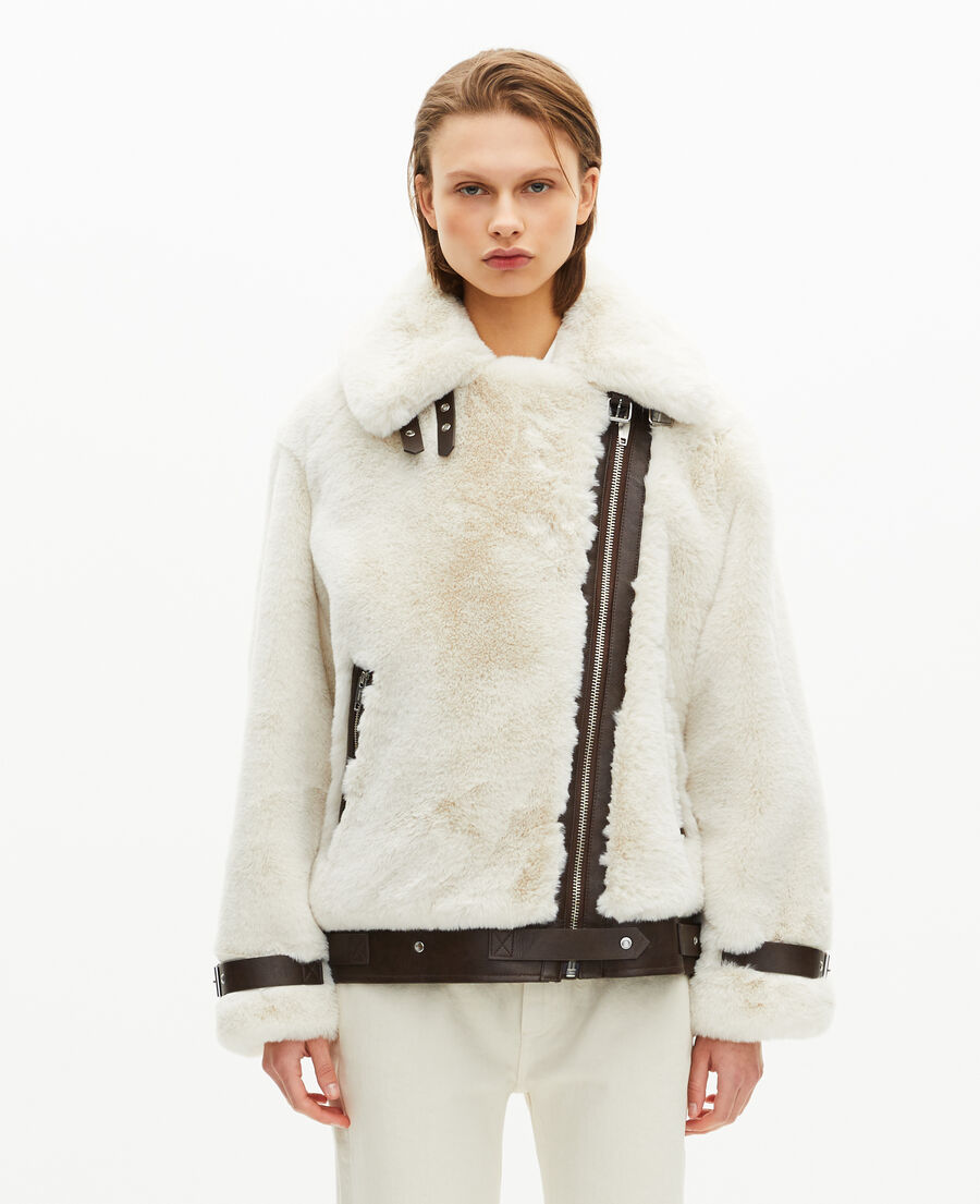The Kooples F WHITE ecru fur-effect aviator jacket