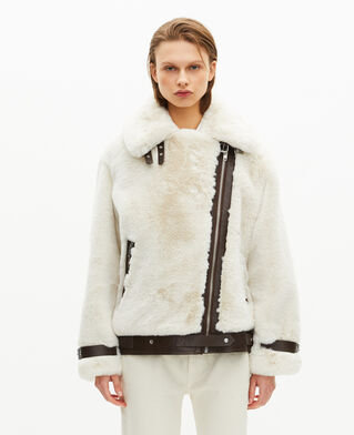 The Kooples F WHITE ecru fur-effect aviator jacket