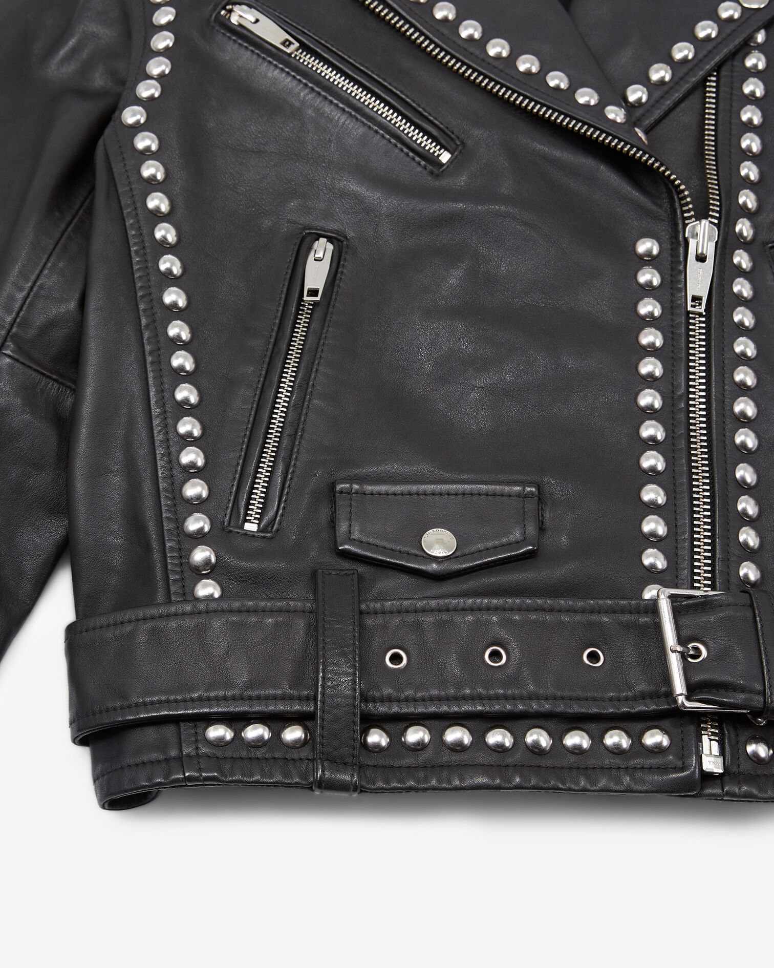 Blouson cuir noir à détails cloutés, BLACK, hi-res image number null