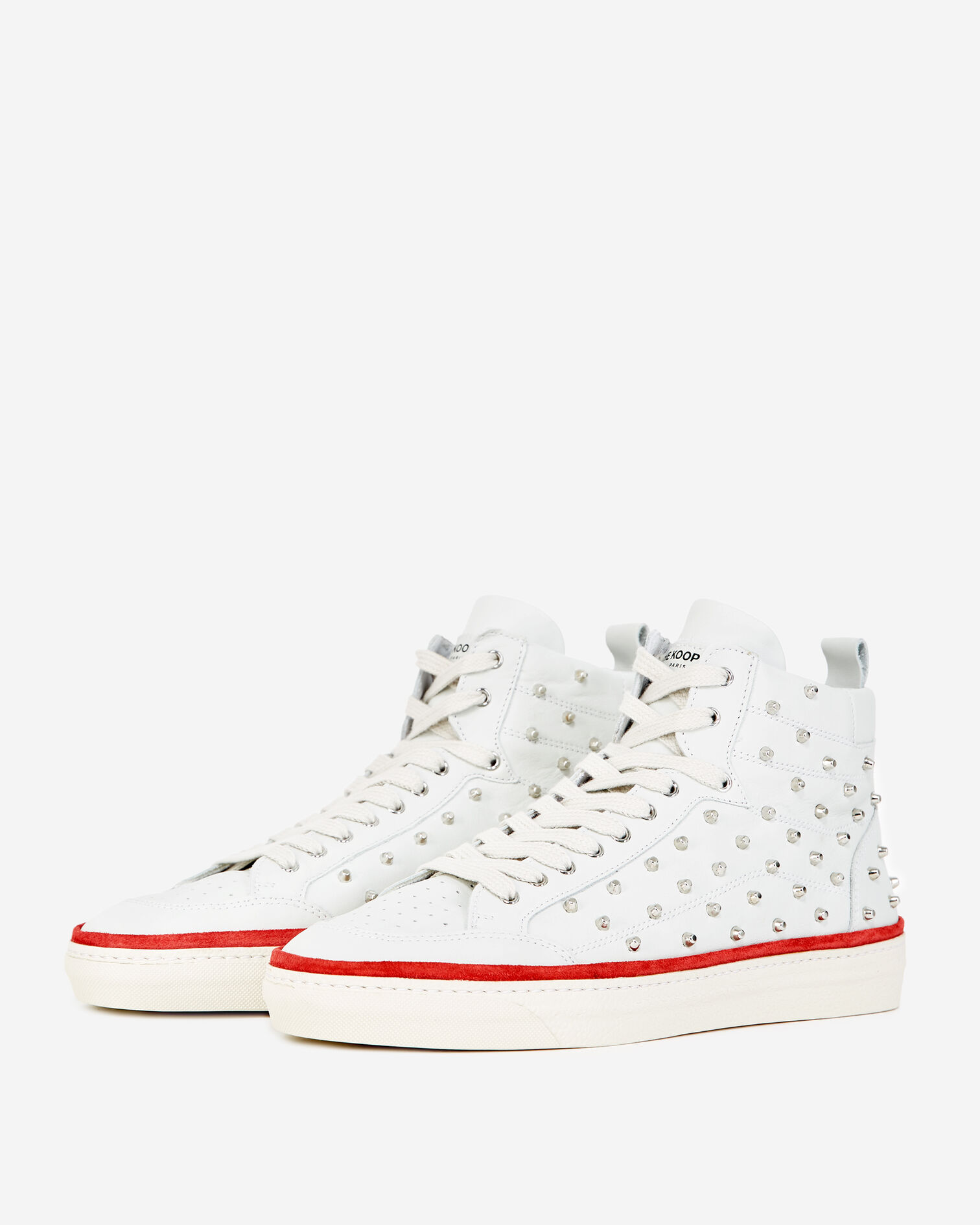 Studded white leather sneakers, WHITE, hi-res image number null