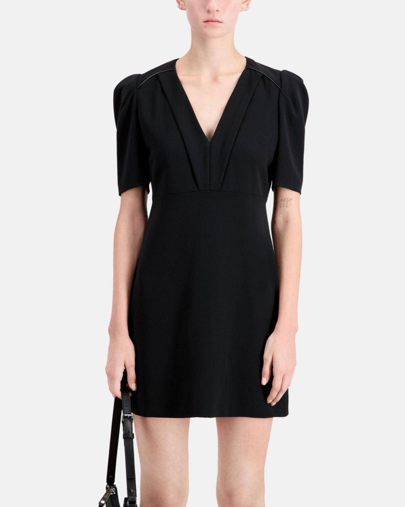 The Kooples DAMEN BLACK schwarzes, kurzes kleid aus krepp
