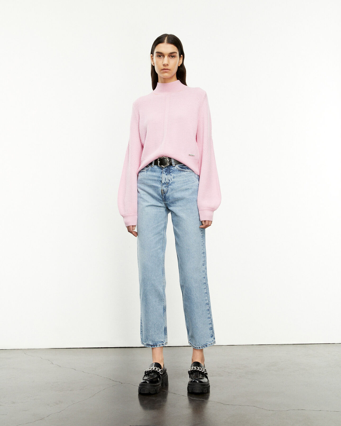 The Kooples WOMEN PINK roomy light pink sweater in merino wool