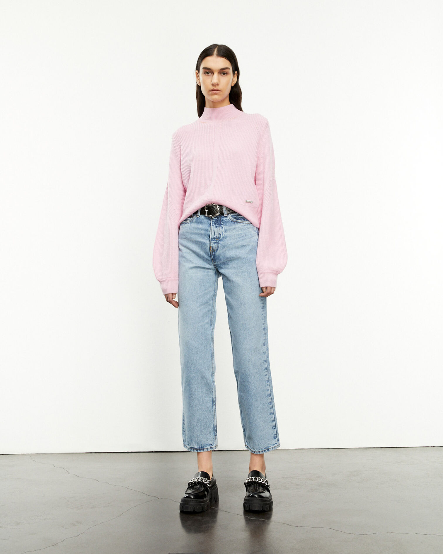 Roomy light pink sweater in merino wool, PINK, hi-res image number null