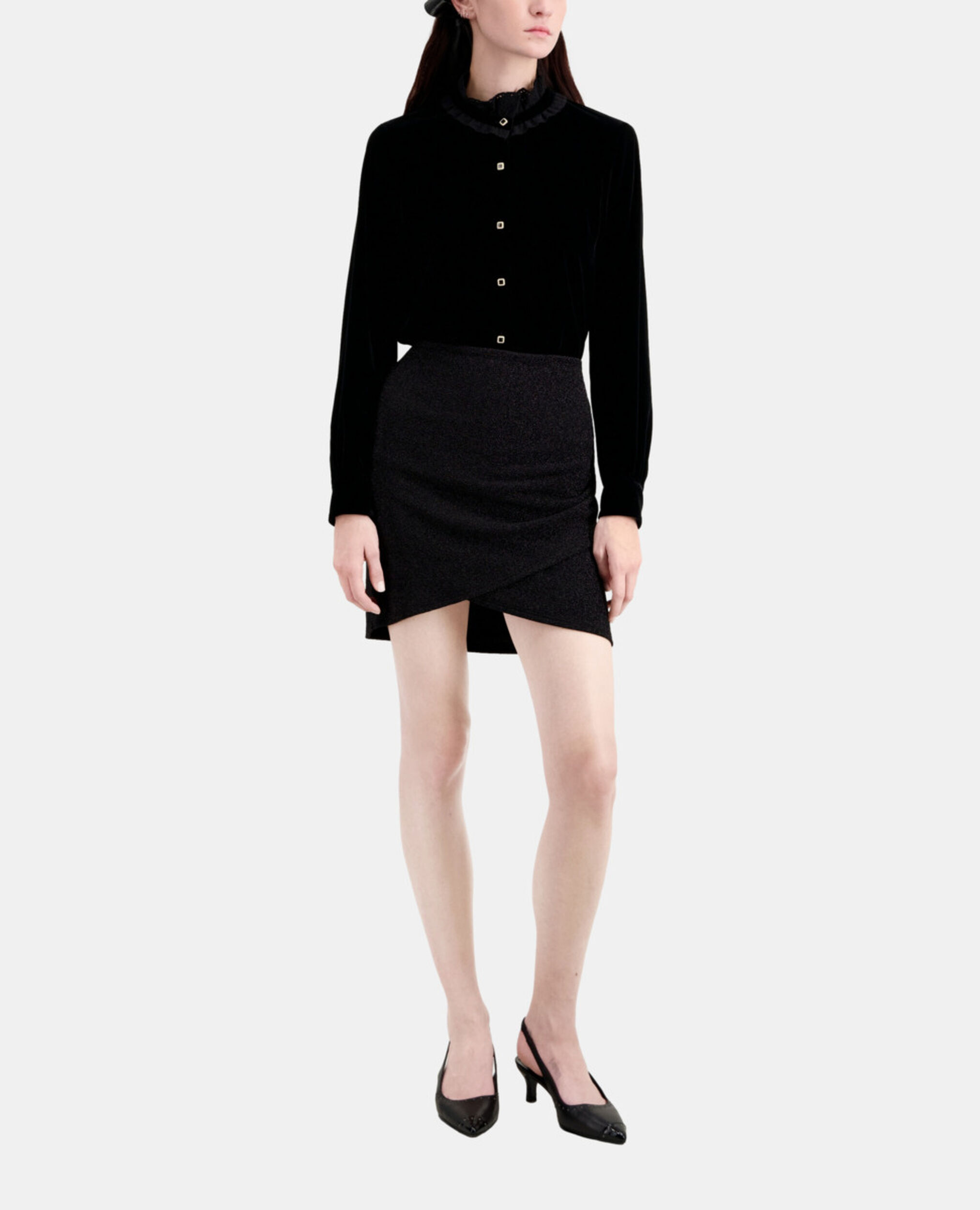Short black glitter effect skirt, BLACK, hi-res image number null