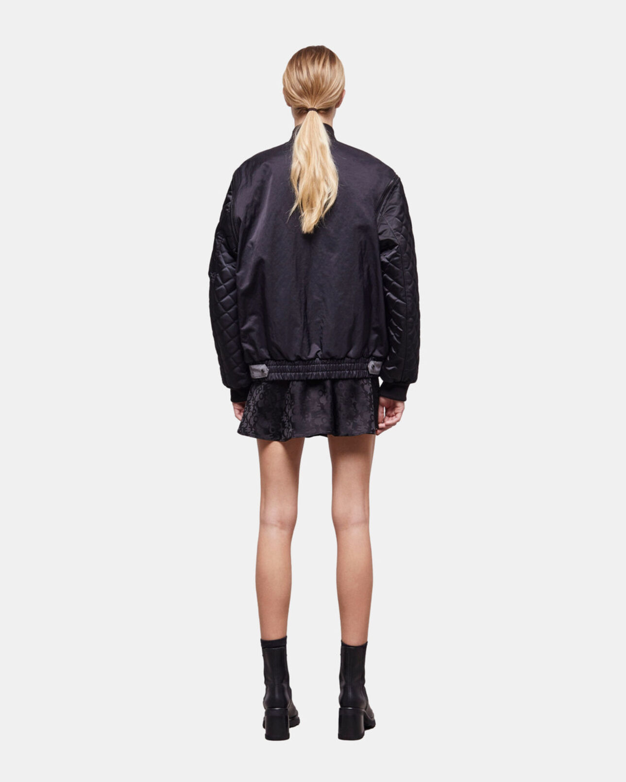 The Kooples WOMEN BLACK black satin bomber jacket with detachable sleeves