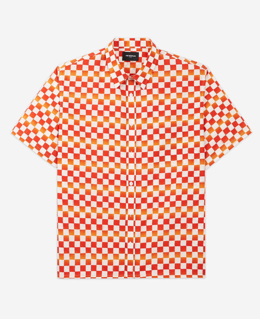 The Kooples HOMME ORANGE RED chemise coton à motif damier orange