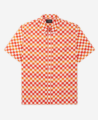 The Kooples HOMME ORANGE RED chemise coton à motif damier orange