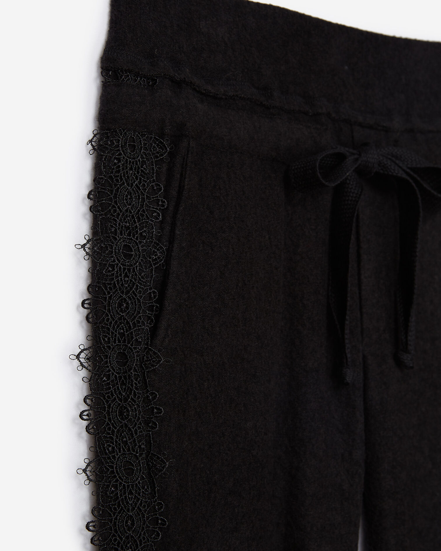 Jogginghose aus schwarzem Fleecegewebe mit Spitzendetails, BLACK, hi-res image number null