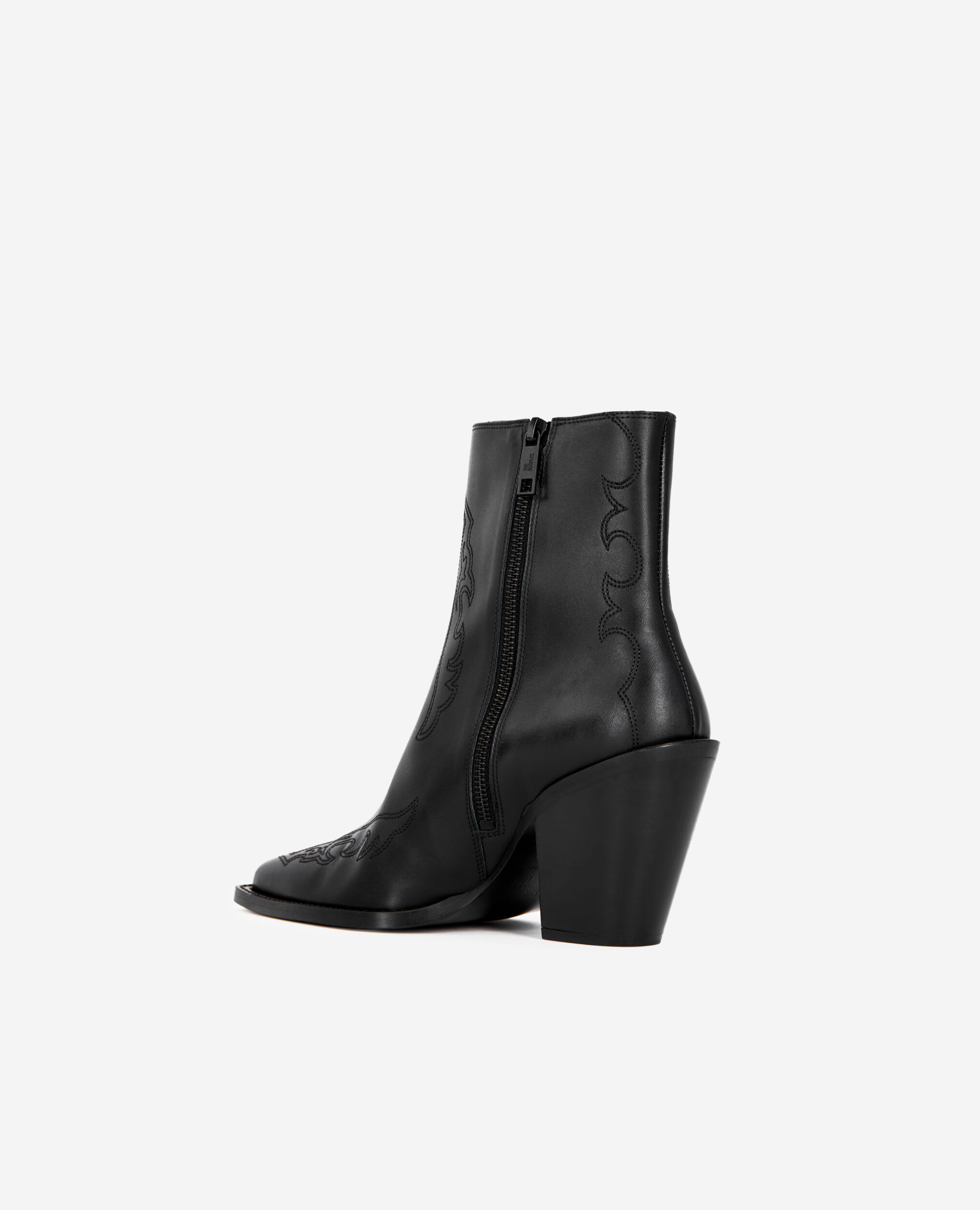 Black leather heeled ankle boots with embroidery | The Kooples - UK