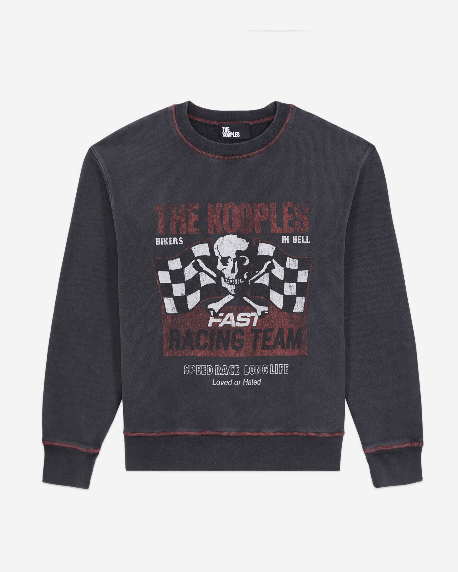 Women's Black sweatshirt with Racing skull serigraphy, BLACK WASHED, hi-res image number null