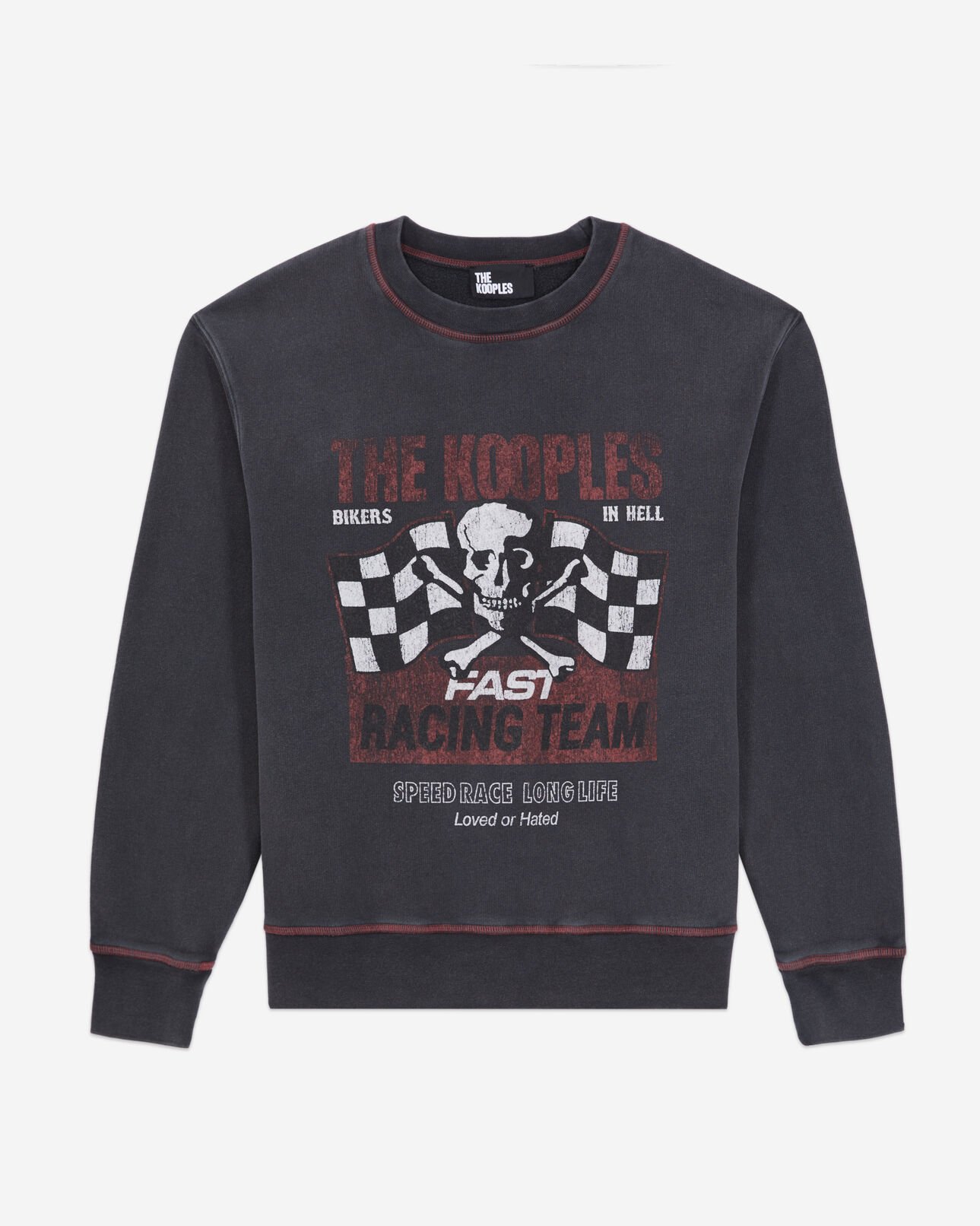 The Kooples FEMME BLACK WASHED sweatshirt femme noir avec sérigraphie racing skull