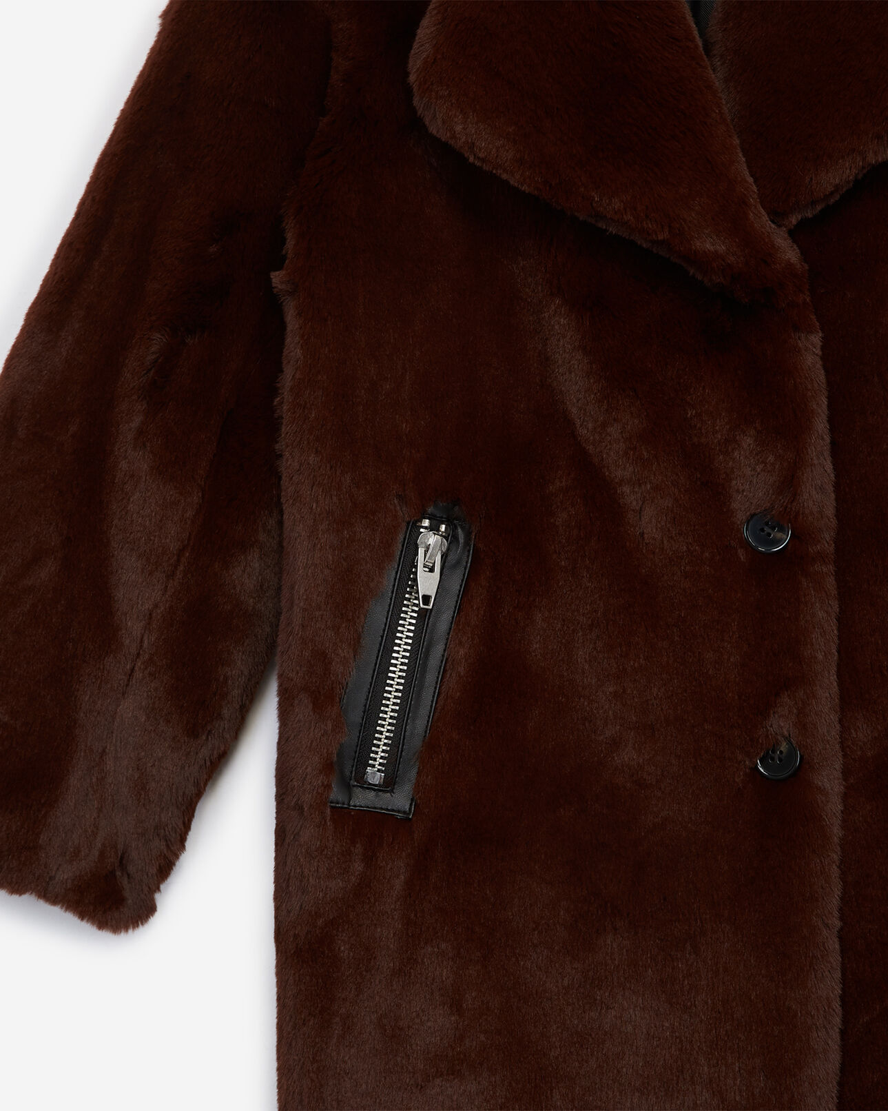 The Kooples WOMEN BROWN long brown faux fur coat