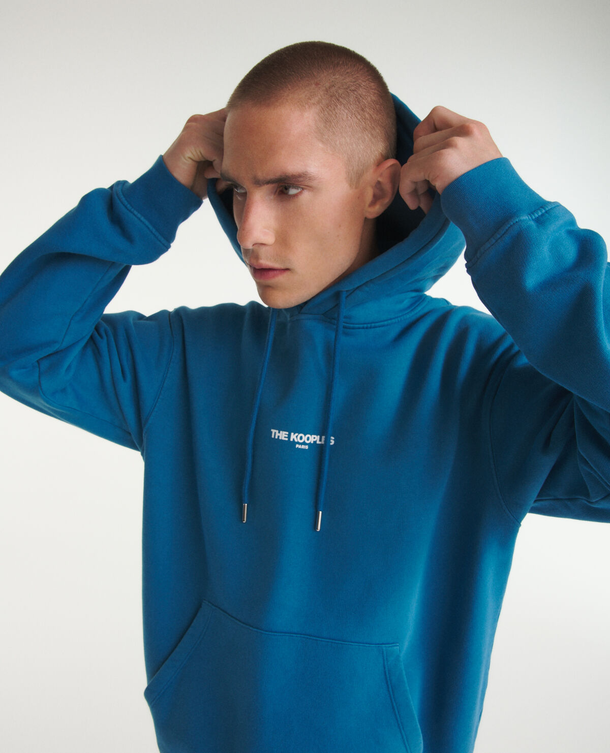 Sweat capuche bleu logo The Kooples