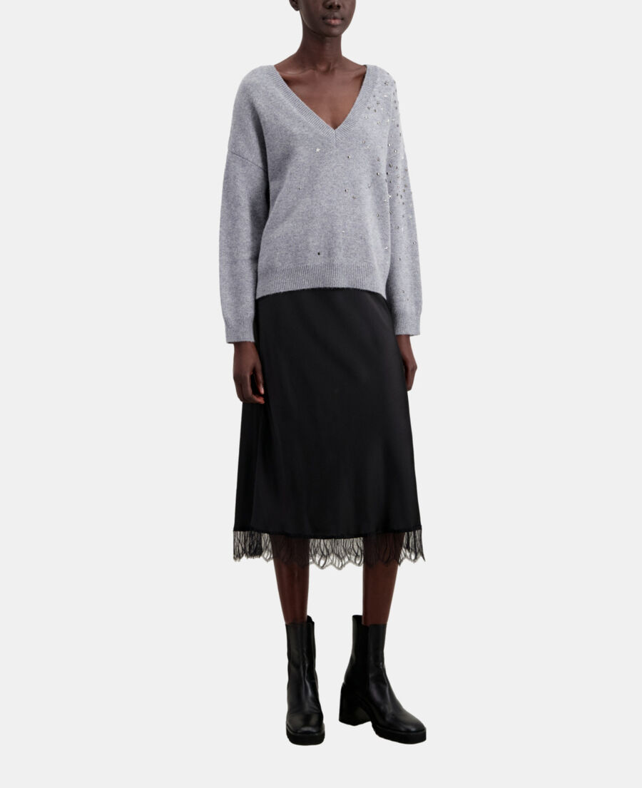 The Kooples F MIDDLE GREY MEL grey sweater in cashmere-blend with stars