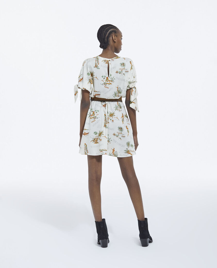 The Kooples DAMEN WHITE wei&szlig;es kurzarm-kleid mit hawaii-motiv