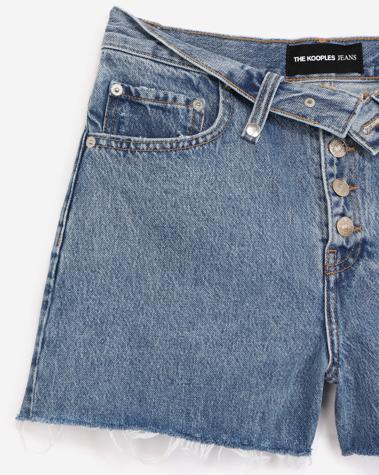 The Kooples DAMEN BLUE DENIM blaue denim-shorts mit umschlagbund