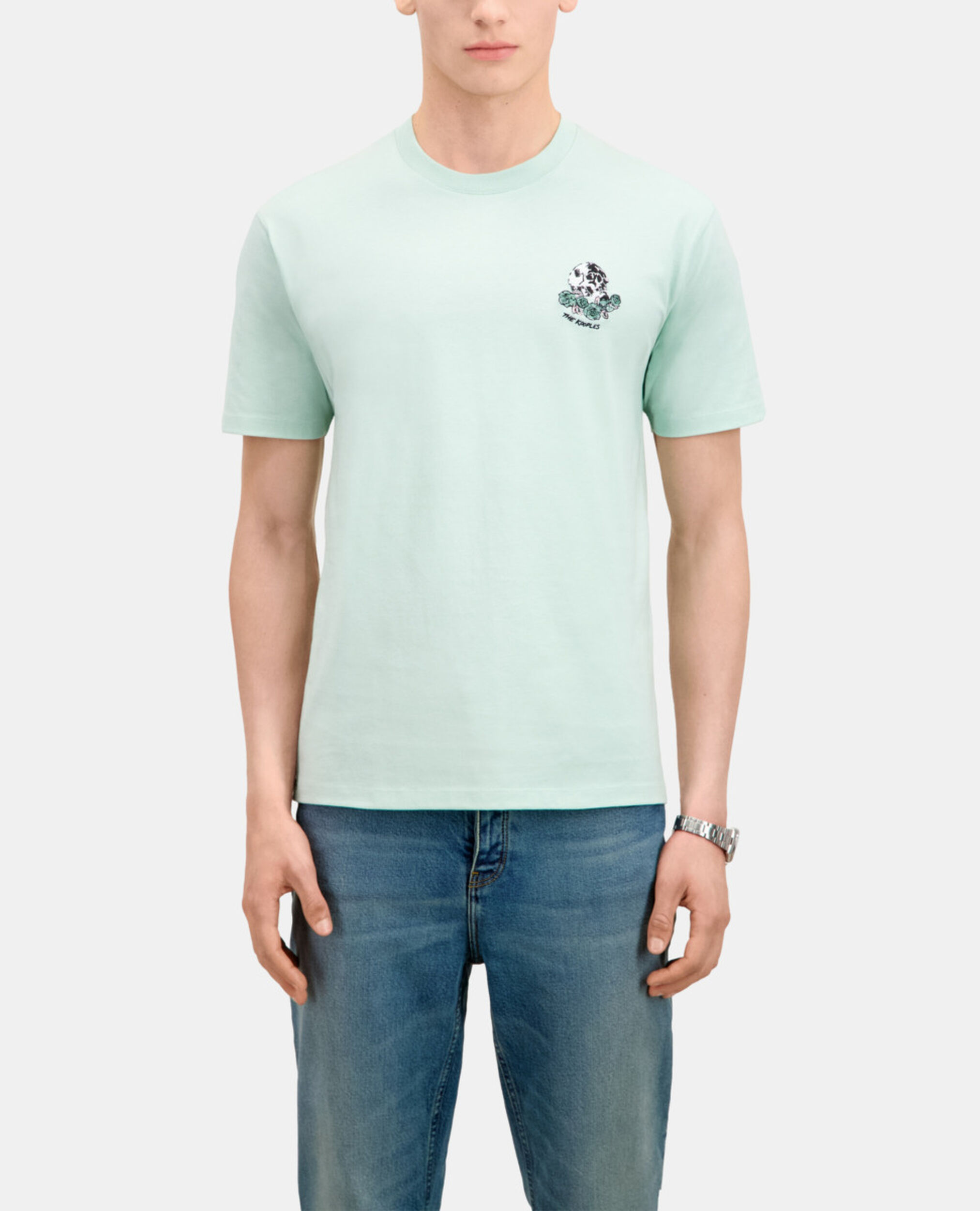 Grünes T-Shirt mit Vintage-Skull-Stickerei, OCEAN, hi-res image number null