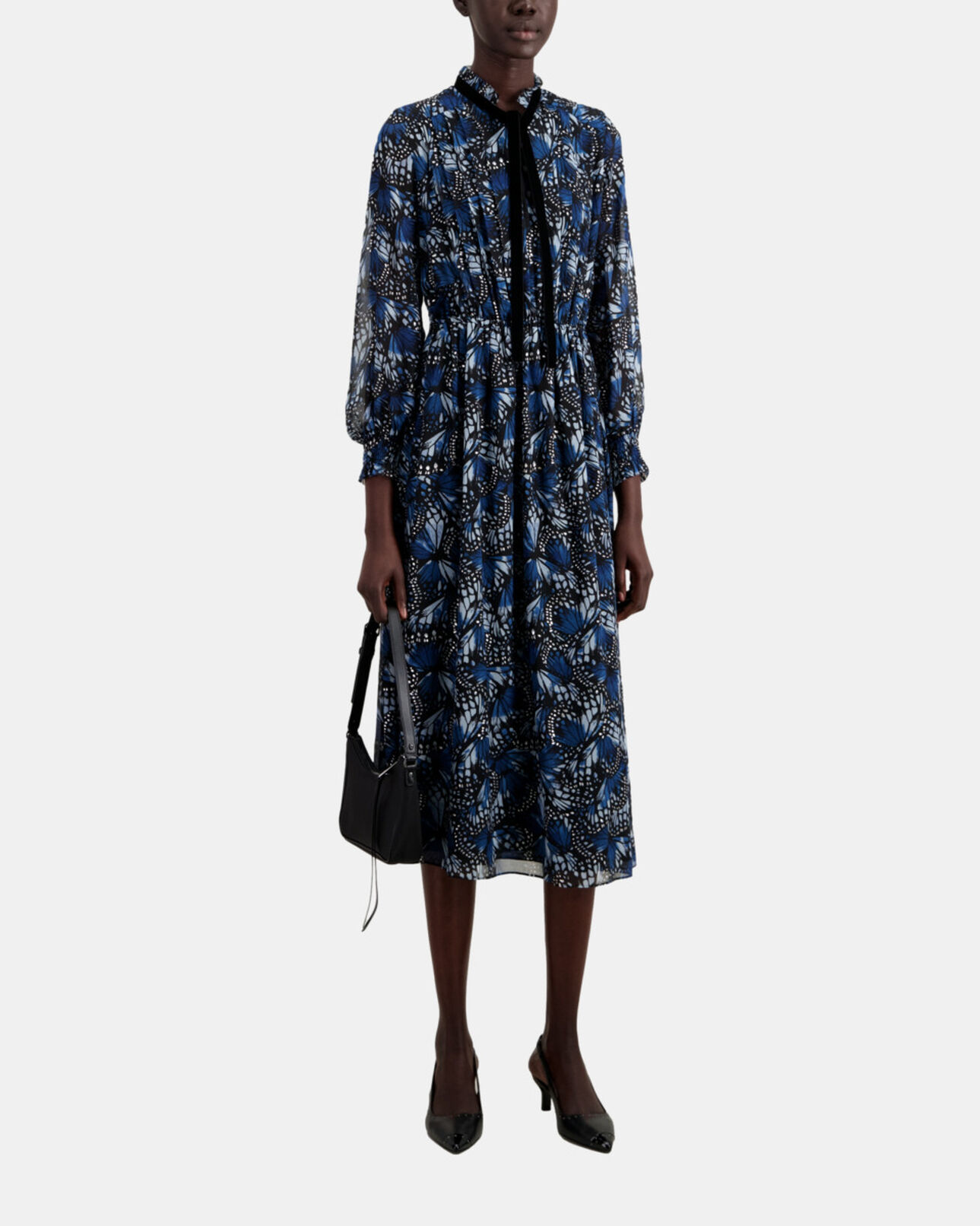The Kooples WOMEN BLUE long printed dress with pleating