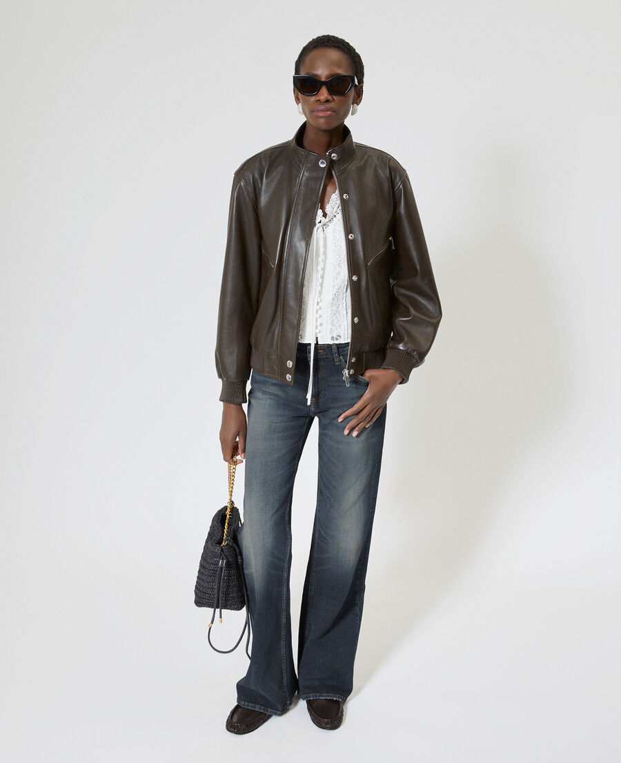 The Kooples WOMEN CAFE brown leather zipped jacket