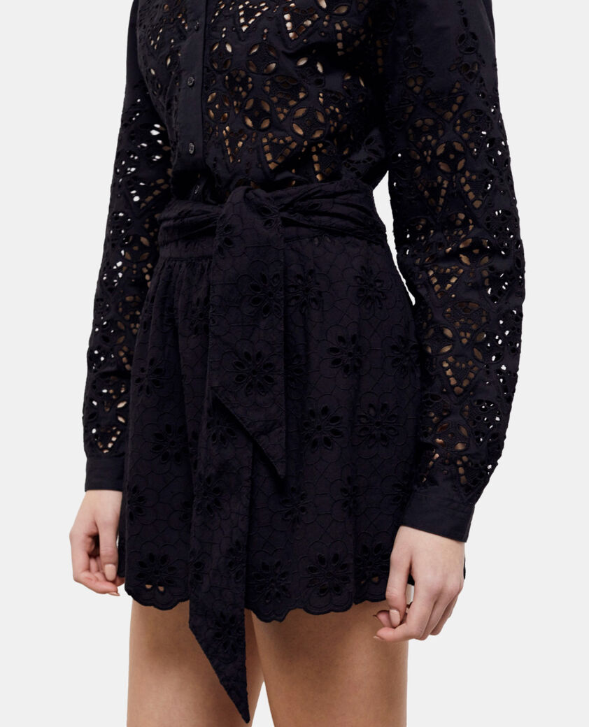 The Kooples FEMME BLACK jupe courte noire en broderie anglaise