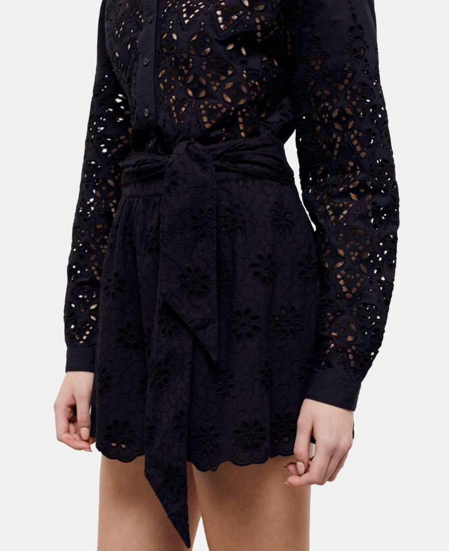 The Kooples FEMME BLACK jupe courte noire en broderie anglaise