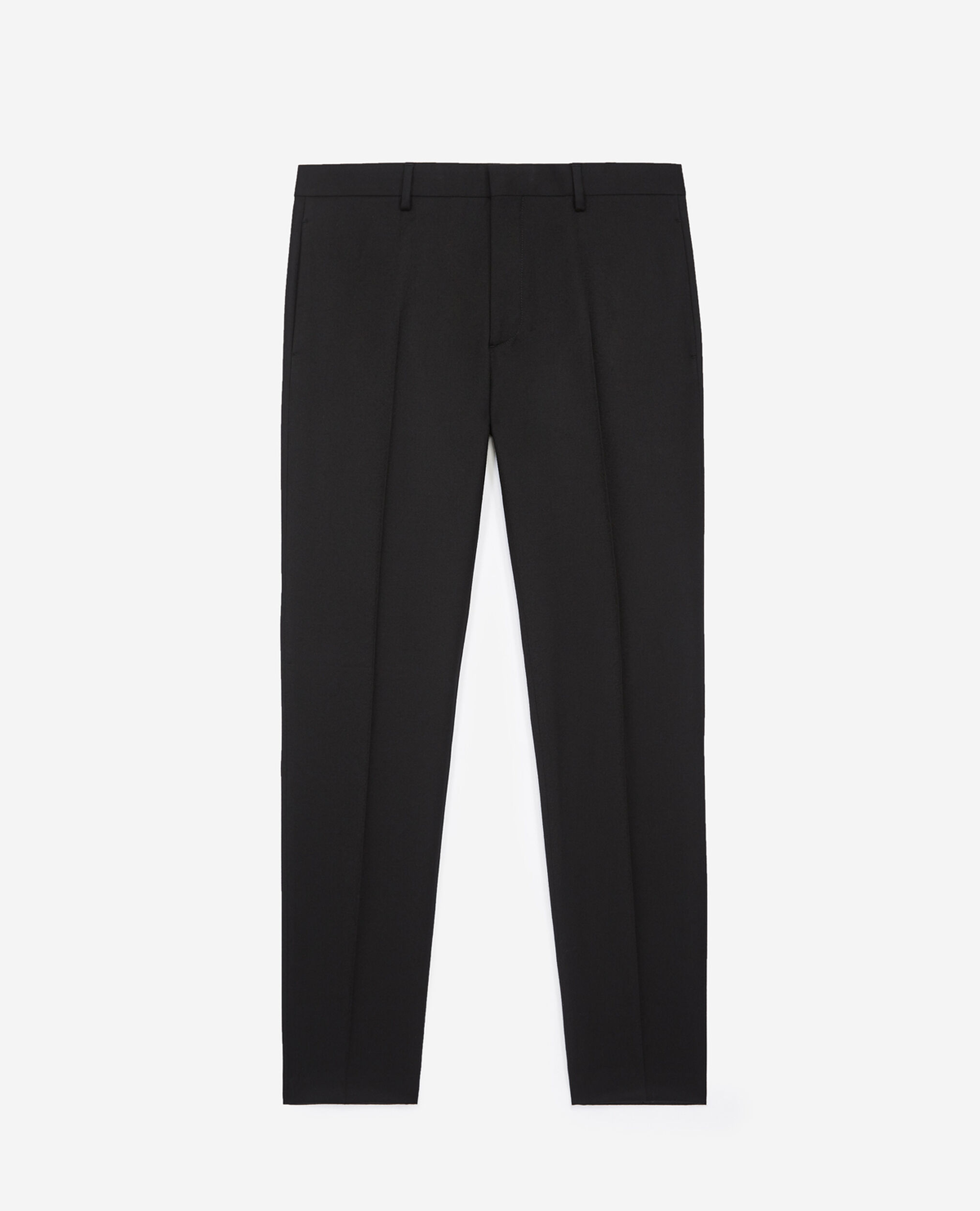 Slim-fitting black flannel trousers with piping, BLACK, hi-res image number null