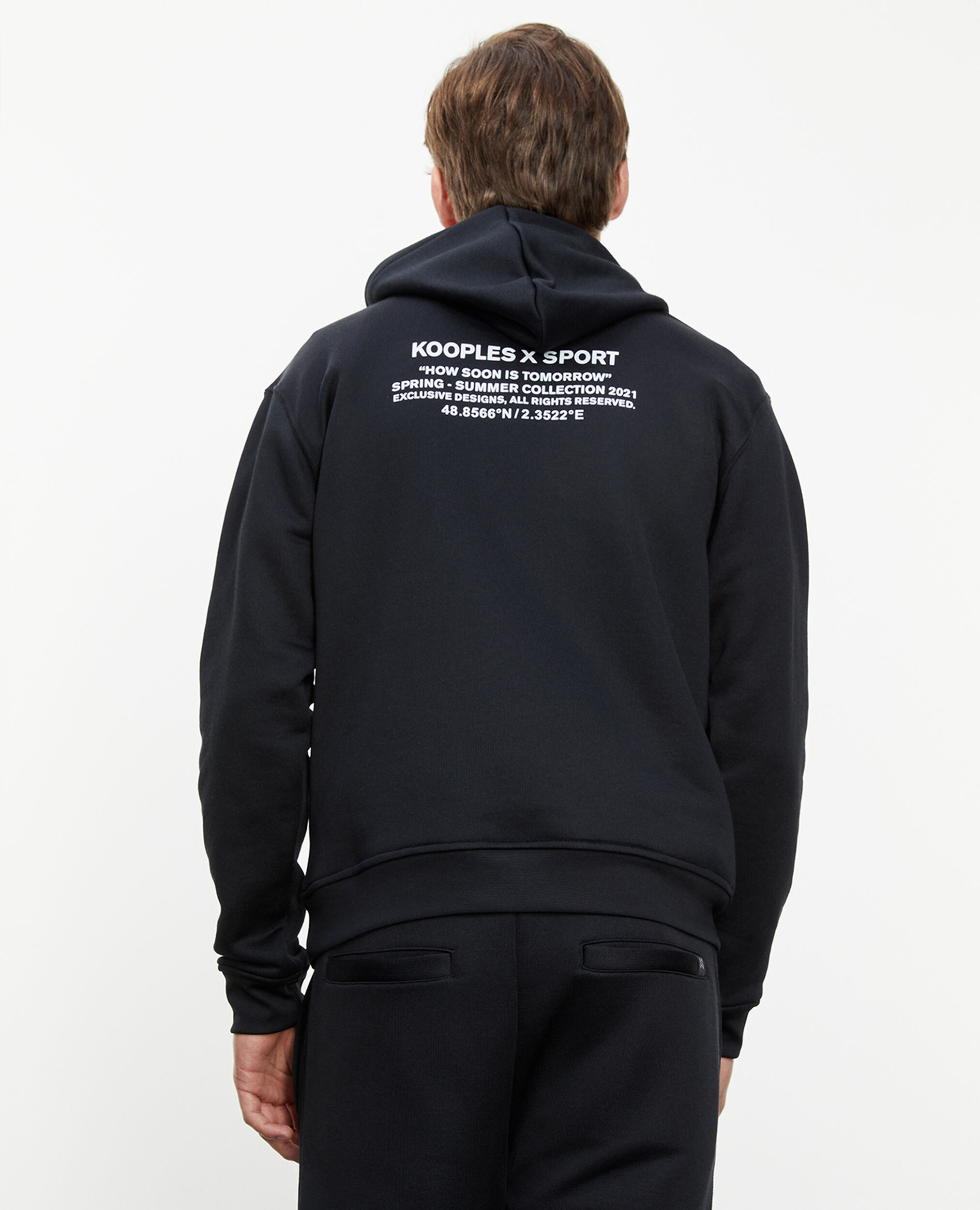 Sweatshirt imprimé noir à capuche, BLACK, hi-res image number null