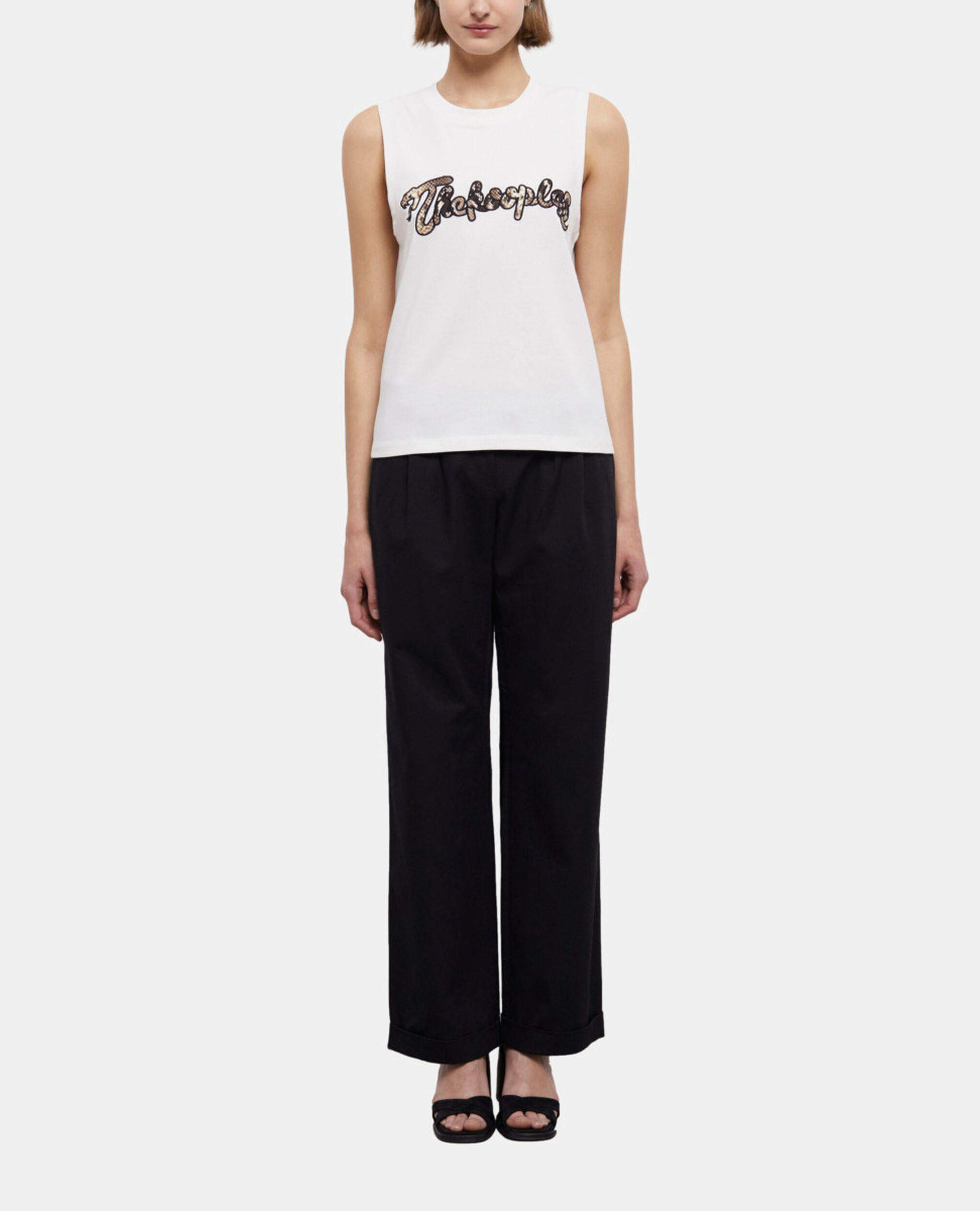 Women's white t-shirt with snake logo print, ECRU, hi-res image number null