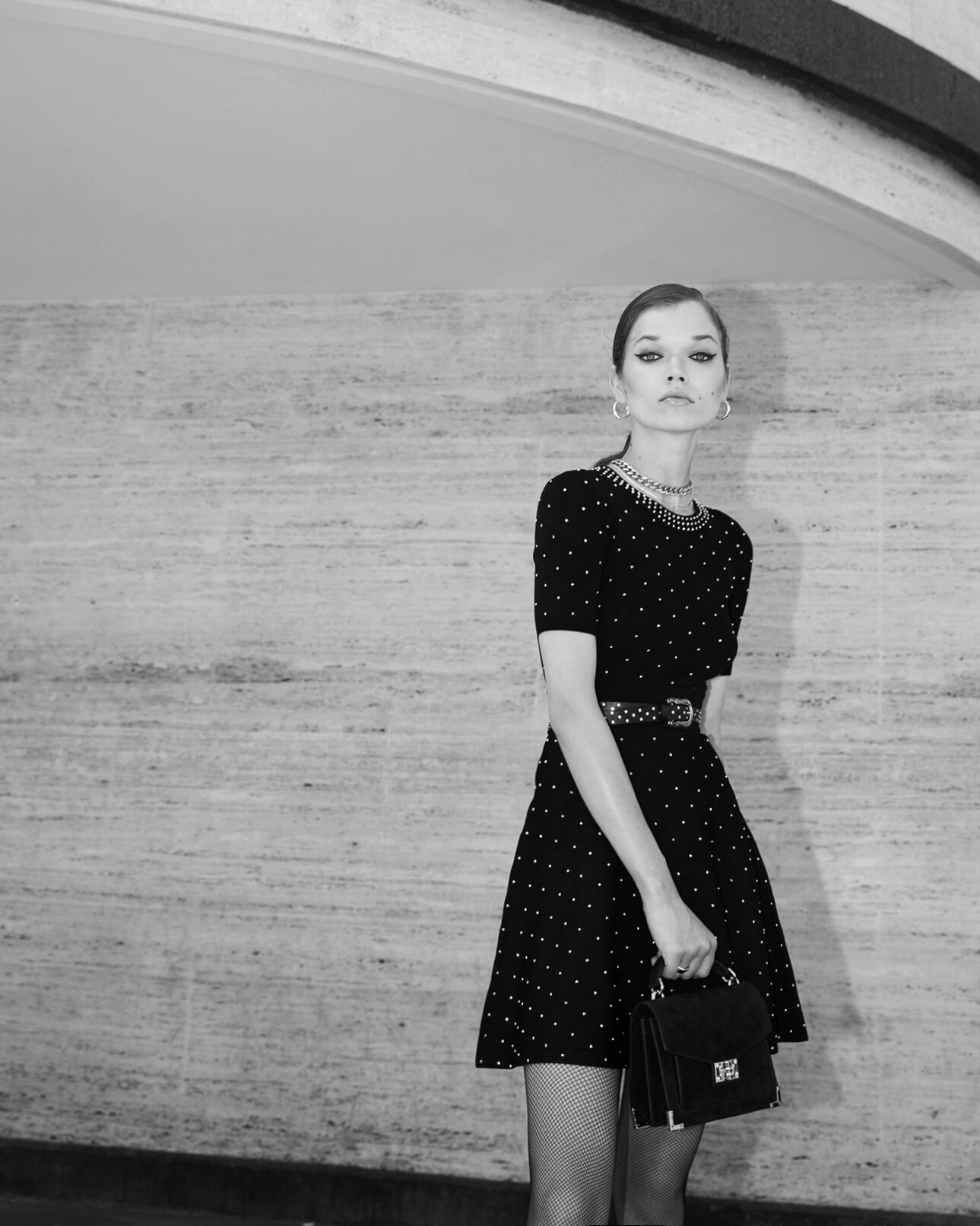 The Kooples WOMEN BLACK studded short black skirt in stretch fabric