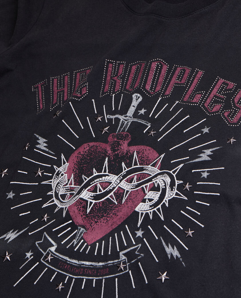 The Kooples WOMEN BLACK women's black t-shirt with dagger through heart serigraphy