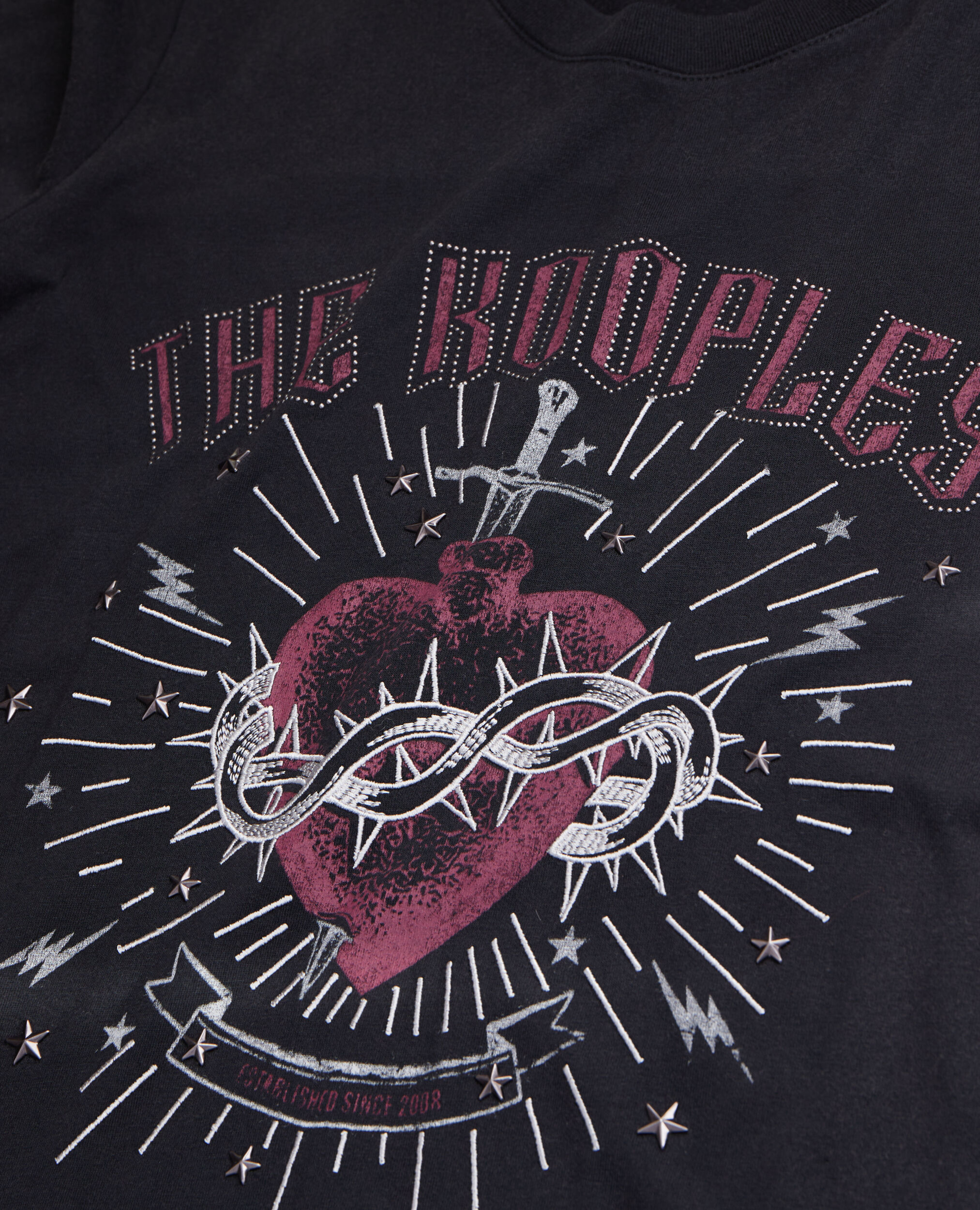 Women's black t-shirt with dagger through heart serigraphy, BLACK, hi-res image number null