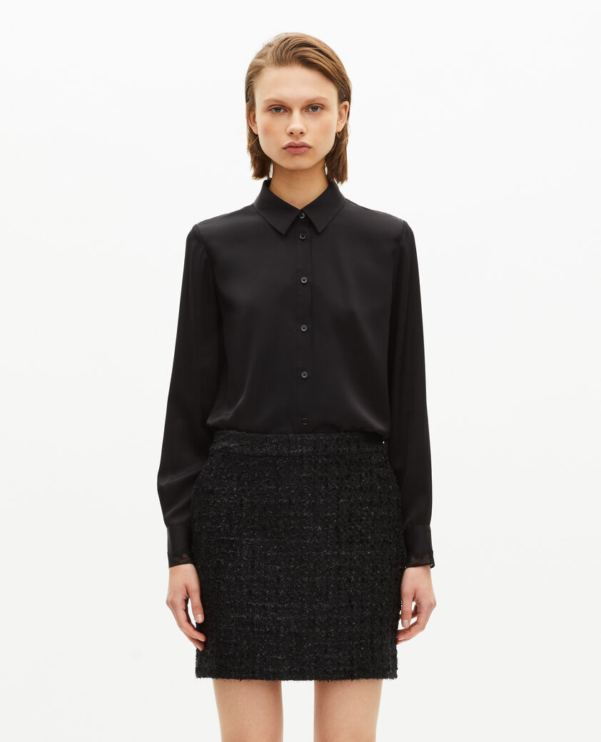 The Kooples WOMEN BLACK short skirt in shiny black tweed