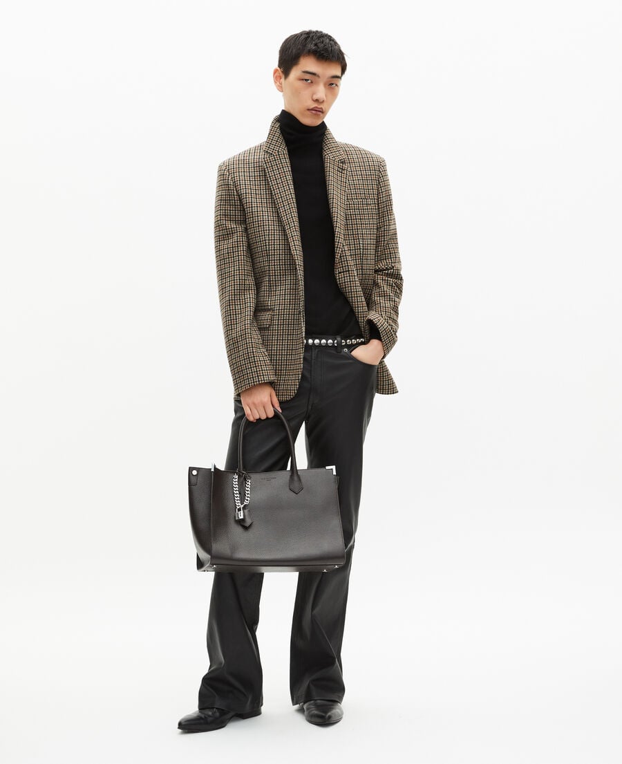 The Kooples DAMEN BROWN ming l einkaufstasche aus braunem, genarbtem leder