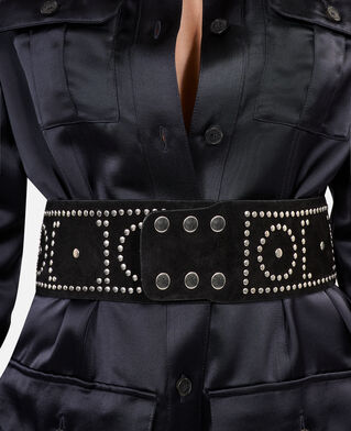 The Kooples F BLACK wide black leather belt with studs