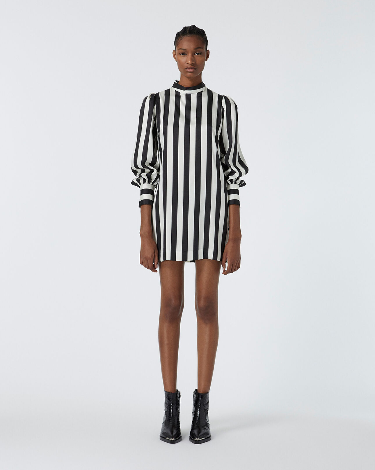 The Kooples DAMEN BLACK WHITE kurzes kleid mit langen ärmeln und streifen