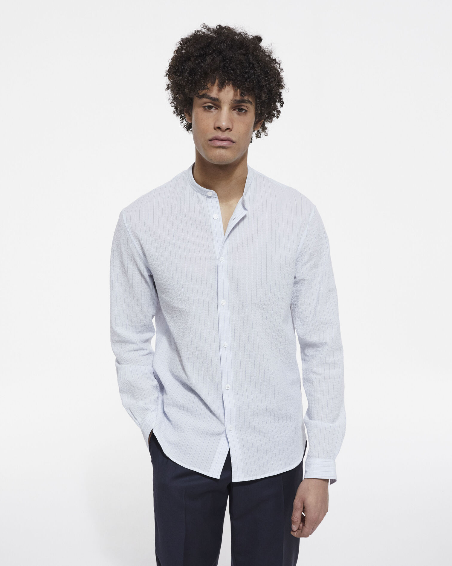 Chemise col mao à rayures, WHITE / SKY BLUE, hi-res image number null