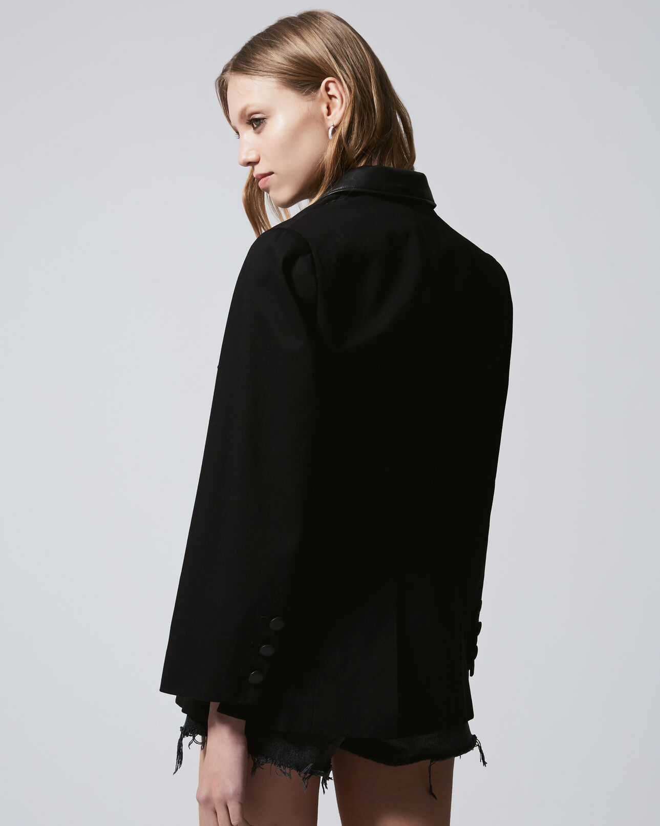 The Kooples MUJER BLACK chaqueta algodón negra bolsillos detalle piel