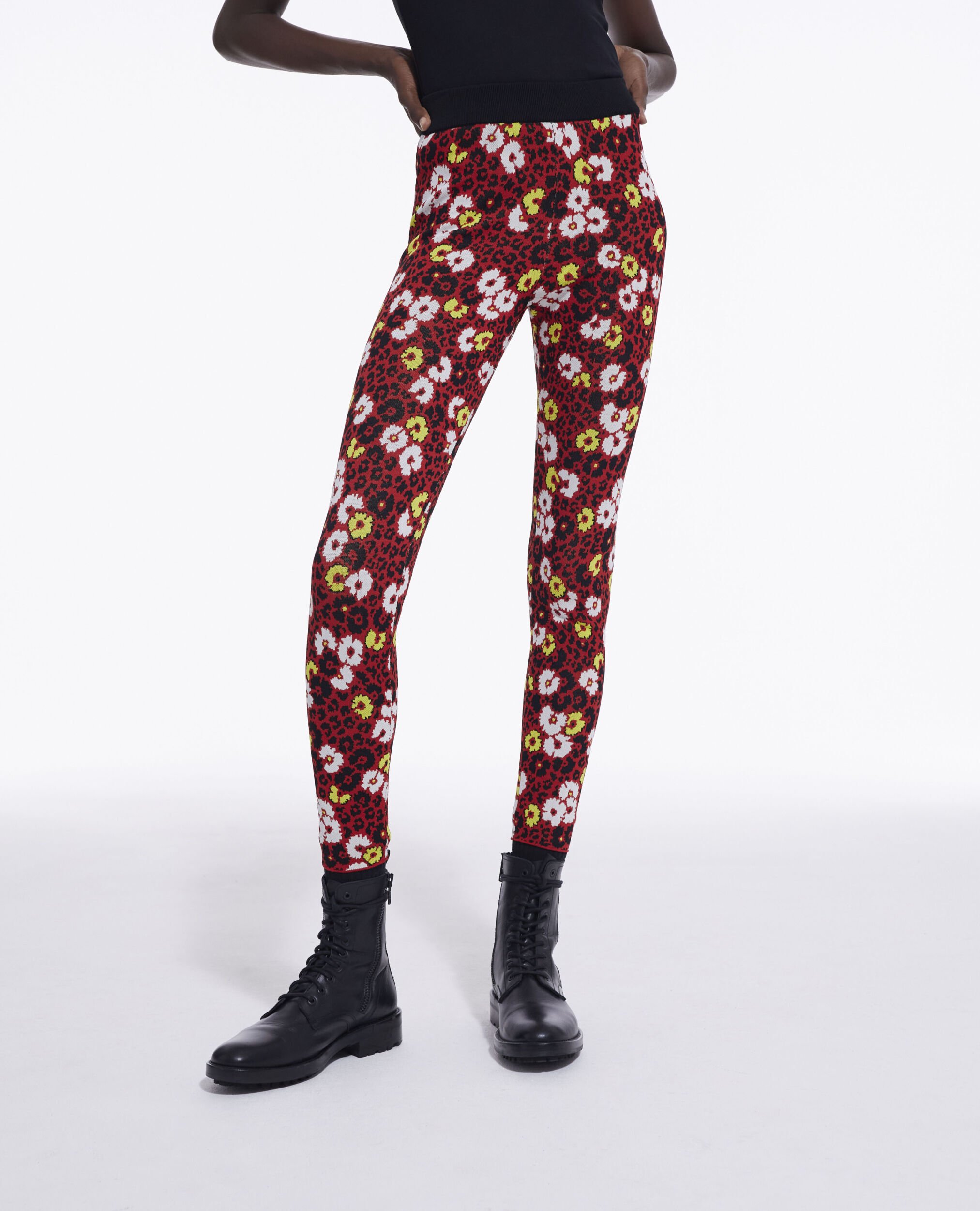Legging imprimé fleuri, DARK RED, hi-res image number null