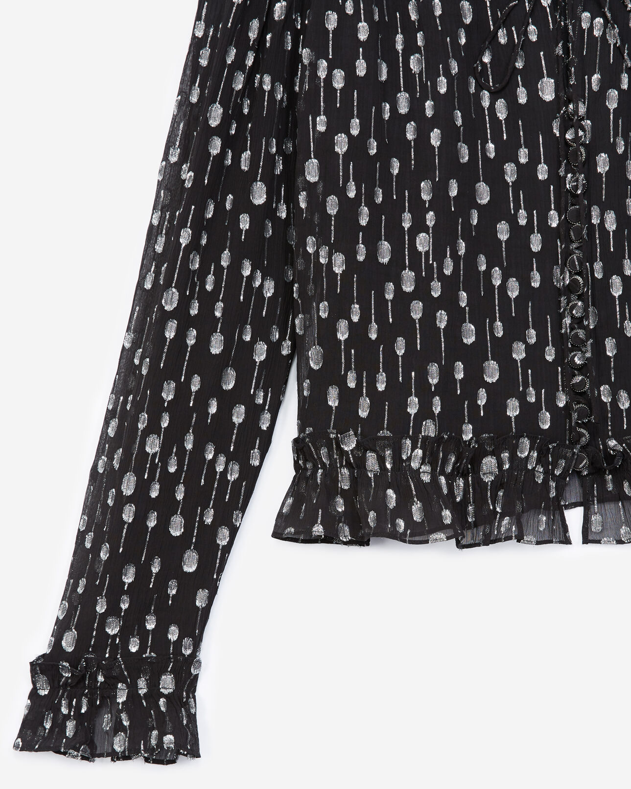 The Kooples FEMME BLACK / SILVER chemise habillée noire à pois argentés