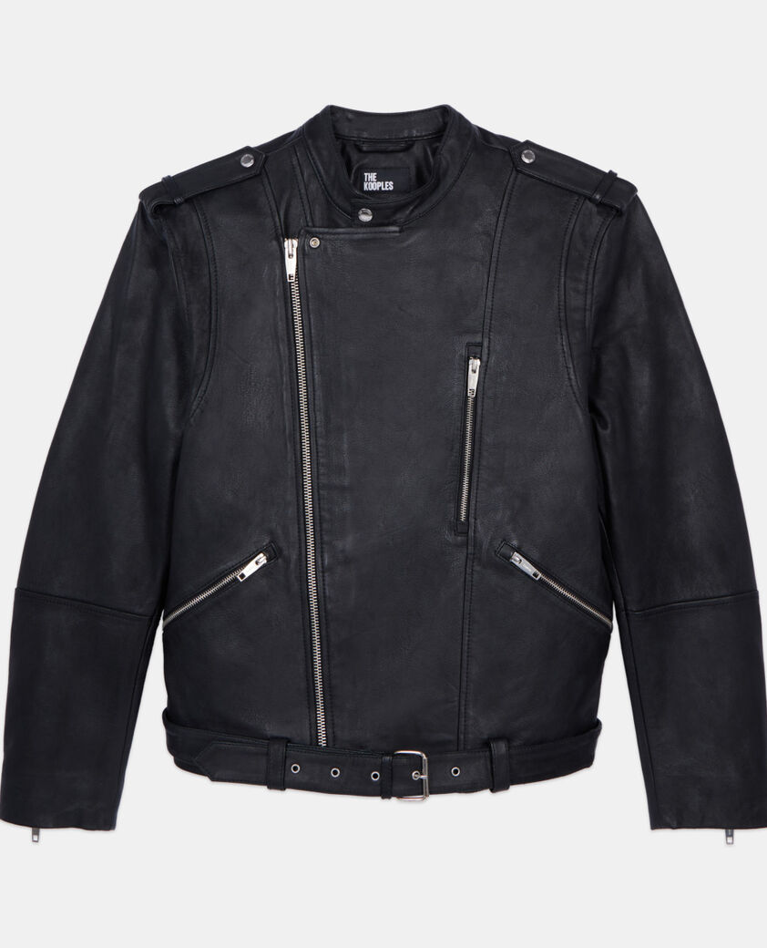 The Kooples HOMME BLACK blouson biker en cuir noir