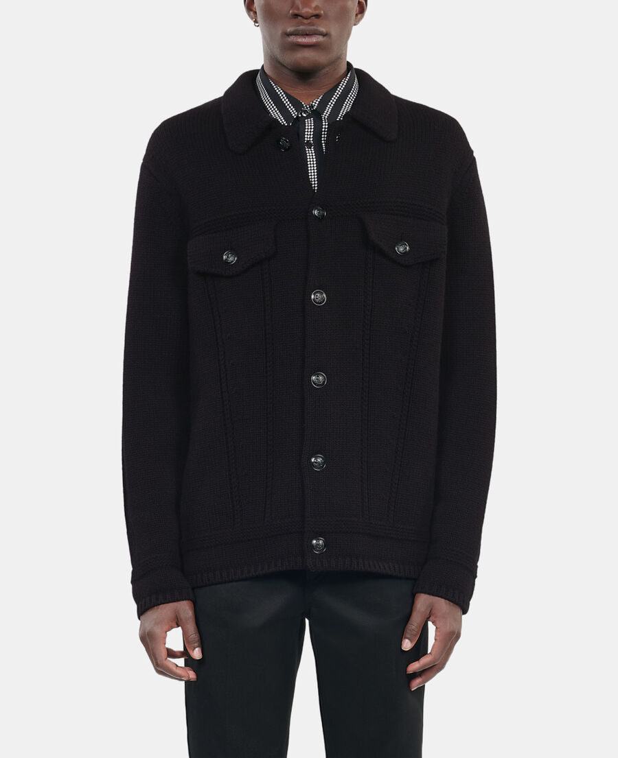 The Kooples HOMME BLACK cardigan en laine noire