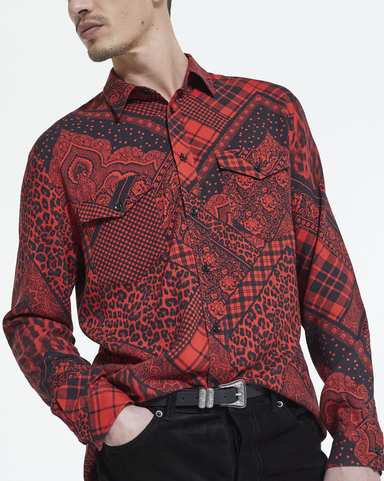 The Kooples HOMME BLACK - RED chemise col classique imprimée