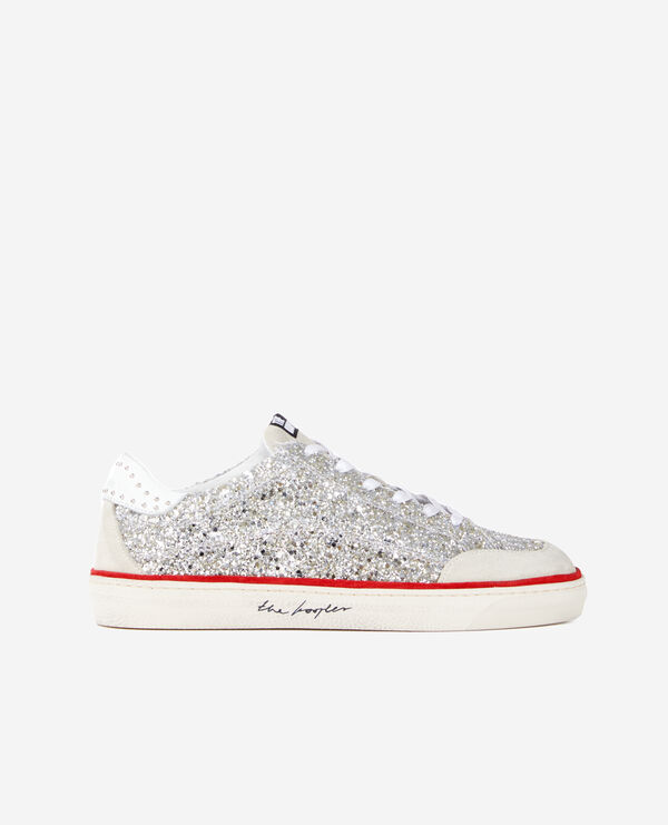 baskets en cuir blanc avec paillettes