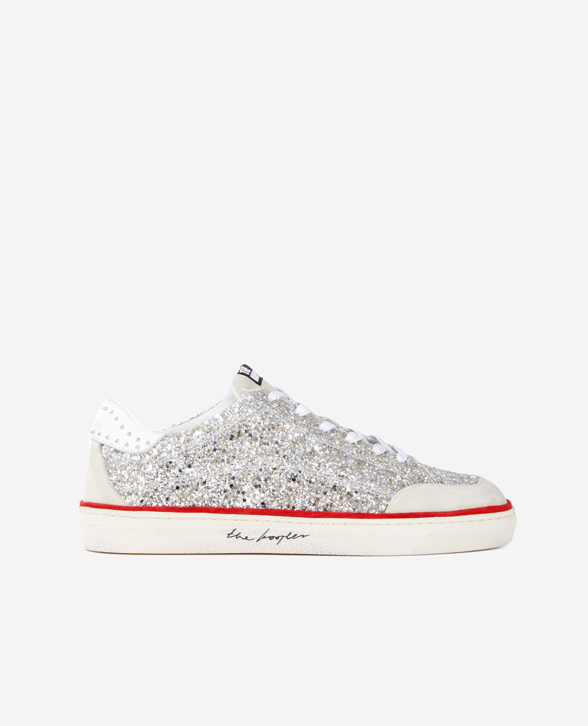 White leather sneakers with sequins , WHITE / SILVER, hi-res image number null