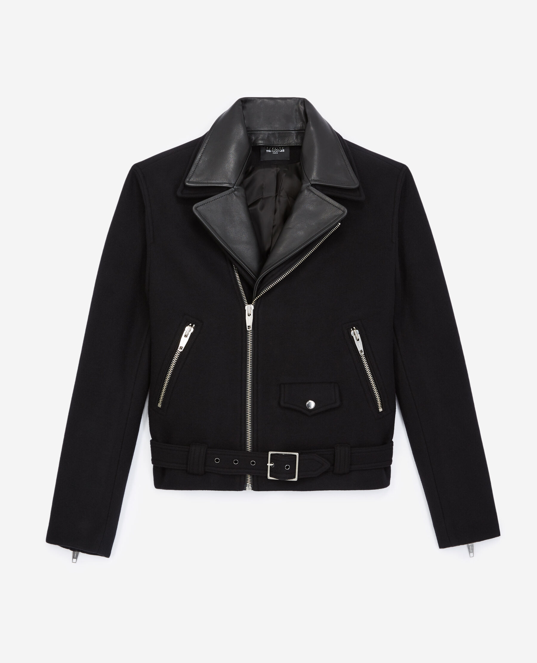 Black wool jacket with leather insert The Kooples