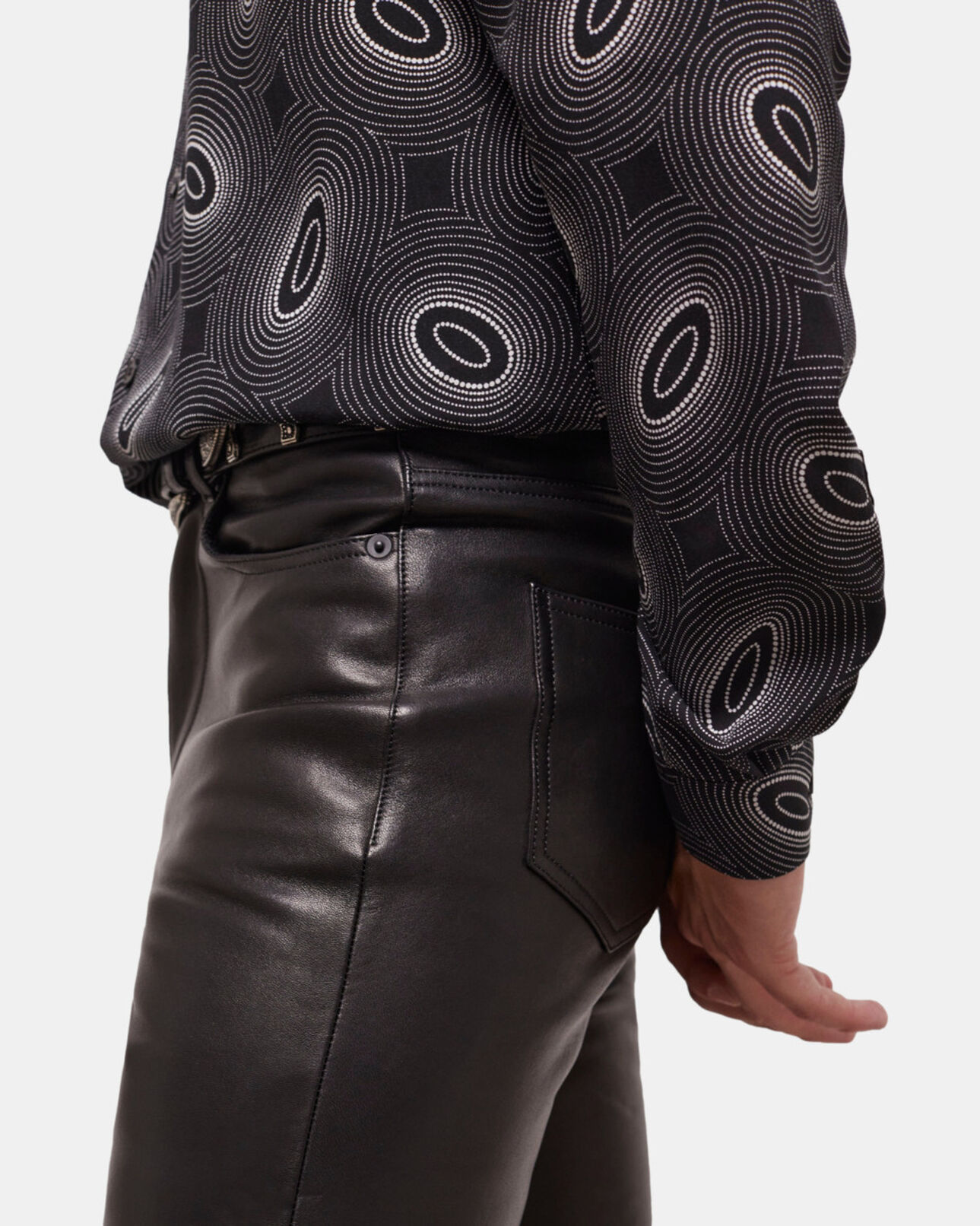 The Kooples MEN BLACK black leather slim-fit pants