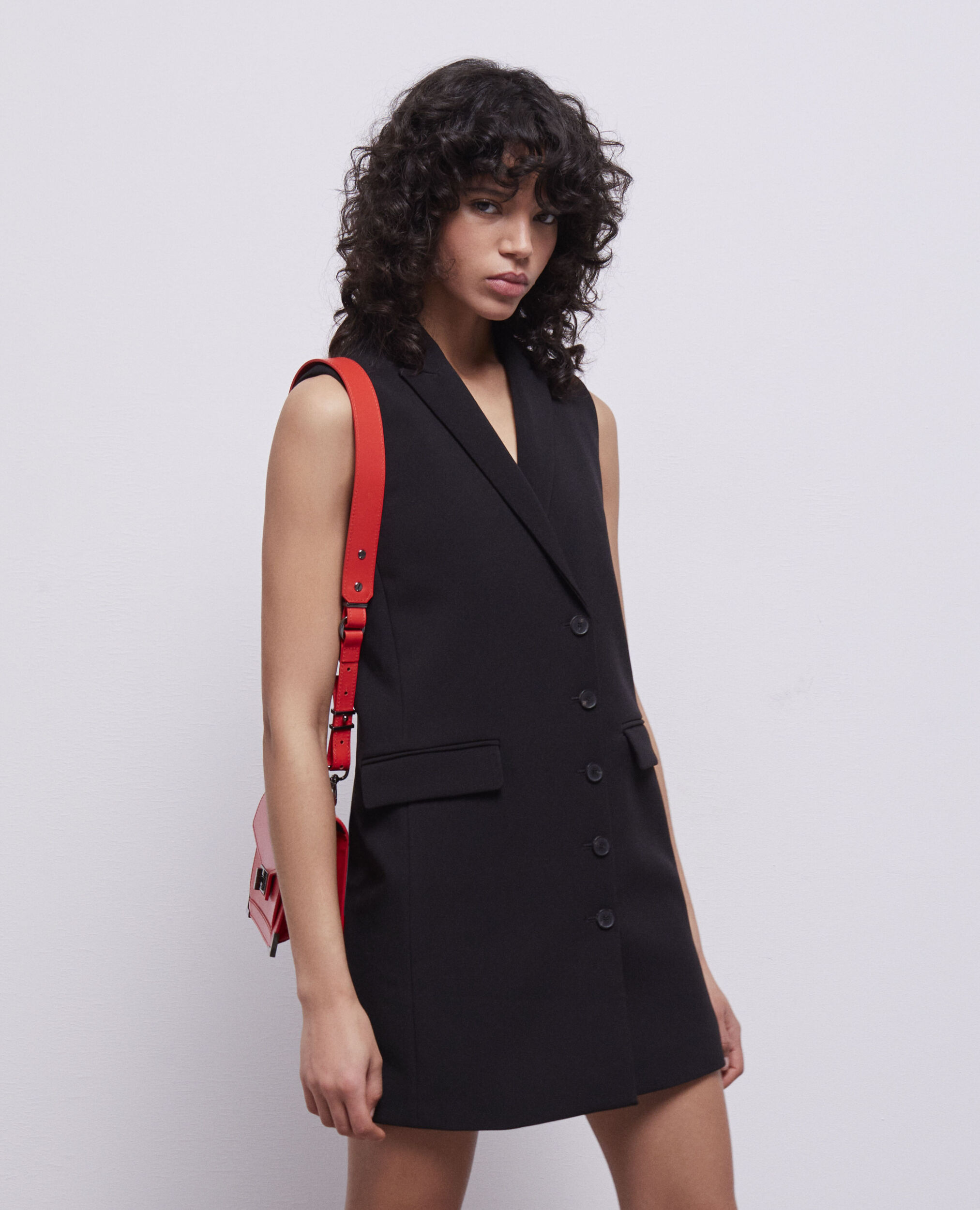 Robe courte en crêpe noire, BLACK, hi-res image number null
